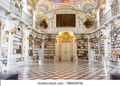 ADMONT, AUSTRIA - AUGUST 10, 2017: : Admont Abbey Library, Part Of Benedictine Monastery In Styria. The Library Of Admont Abbey Is One Of The Largest All-embracing Creations Of The Late European Baroq