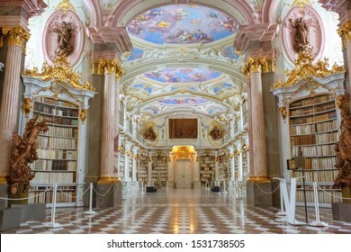 ADMONT, AUSTRIA - OCTOBER07, 2019: Admont Abbey Library, Part Of Benedictine Monastery In Styria. The Library Of Admont Abbey Is One Of The Largest All-embracing Creations Of The Late European Baroque