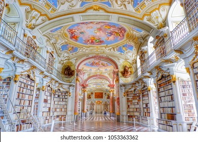 Admont/Austria-April 15 2017: 
With The Combination Of Art, For Now The Library Of The Benedictine Monastery Is A World-Class Place That You Must Come Once In Life Time. April 15 2017-Admont Austria.