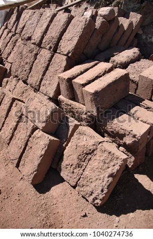 Adobe, main material to construct house, Peru, South America.
