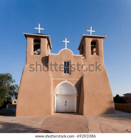 Adobe pueblo style church in Santa Fe