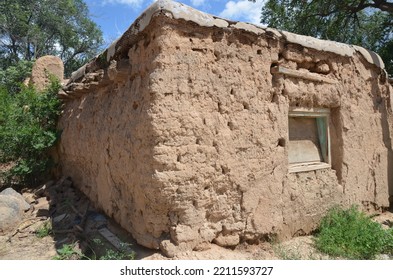 Adobe Traditional House Made From Mudbrick In New Mexico