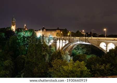 Adolphe Bridge, Luxemburg at night. Beautiful image of the famous landmark in the middle of europe. Luxemburg is home of many organisations of the european union.
