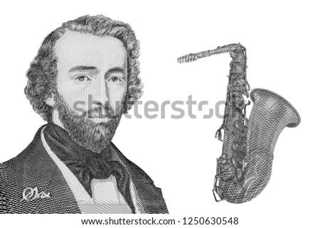 Adolphe Sax Portrait from Belgian Banknotes. 