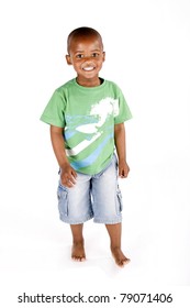 Adorable 3 Year Old African American Or Black Boy Standing And Smiling