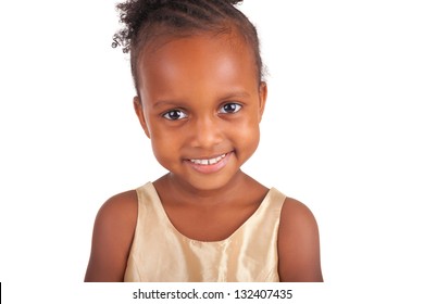 Adorable African Little Girl On White Background