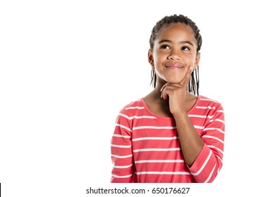 An Adorable african little girl on studio white background