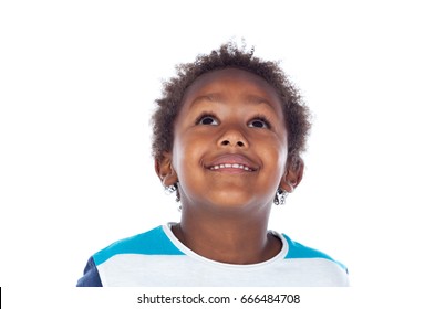 Adorable afro-american child looking up isolated on a white background