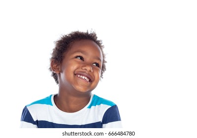 Adorable Afro-american Child Looking Up Isolated On A White Background