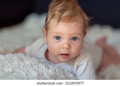 Adorable baby with beautiful blue eyes.crawling baby.child smiling.