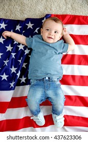 Adorable Baby Boy And American Flag