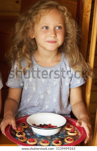 Adorable Blueeyed Little Girl Fluffy Curly Stock Photo Edit Now