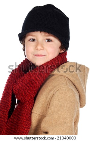 Adorable boy dress for the winter a over white background