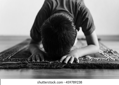 Adorable Boy Muslim Prays,black And White Photography