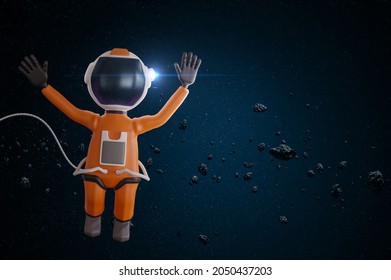adorable cartoon astronaut character in orange space suit , cartoon astronaut  - Shutterstock ID 2050437203