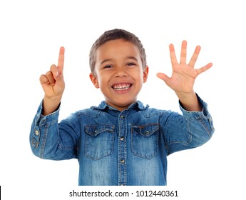 Adorable Child Counting With His Fingers Isolated On A White Background