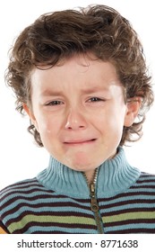 Adorable Child Crying A Over White Background