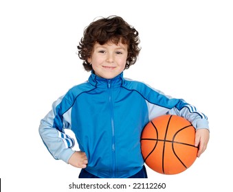 Adorable Child Playing The Basketball A Over White Background