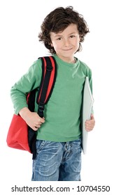 adorable child student  a over white background