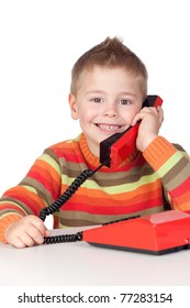 Adorable Child Tradicional Telephone Isolated Over Stock Photo (Edit ...