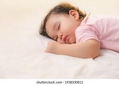 Adorable Cute Toddler Or Baby Girl Sleeping On Bed At Night With Sweet Dream In Bedroom Lovely Child Get Deep Sleep And Get Relax And Happy During Lying Down On Bed Little Infant Girl Get Good Sleep