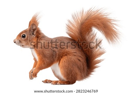 Adorable flat vector illustration of a cute red squirrel featuring a fluffy tail and friendly expression. Isolated on a transparent background, this clean and modern woodland animal graphic is perfect for children's designs, educational materials, stickers, icons, nature themes, and digital or print projects.