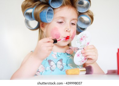 Adorable Funny Little Girl Making Makeup Stock Photo 439998037 ...