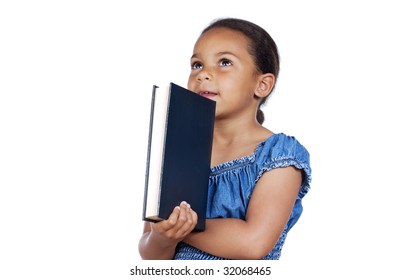 adorable girl studying with a book a over white background