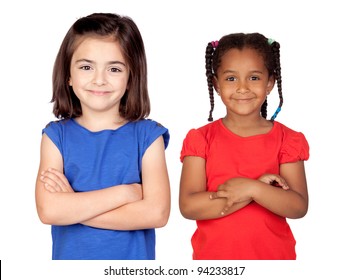 Adorable Girls With Crossed Arms Isolated On White Background