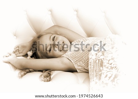 Similar – kid girl relaxing at home in weekend morning