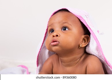 Adorable Little African American Baby Girl  Looking Up