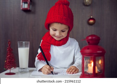 Adorable Little Boy, Writing Letter To Santa