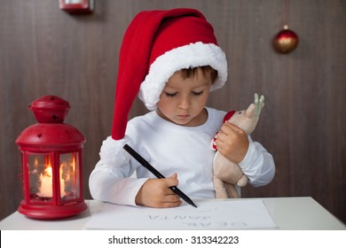 Adorable Little Boy, Writing Letter To Santa