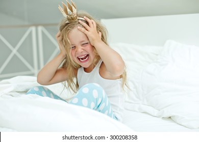 Adorable Little Girl Awaked Up In Her Bed