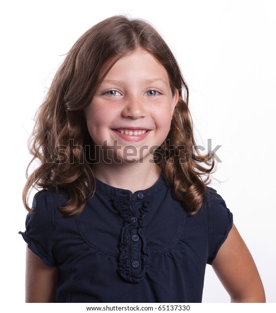 Adorable Little Girl Curly Hair Blue Stock Photo Edit Now 65137330