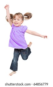 Adorable little girl jumping in air. isolated on white background - Shutterstock ID 64856779