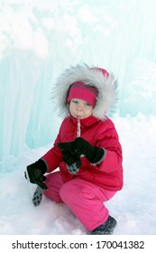 Adorable Little Girl Licking The Icicle