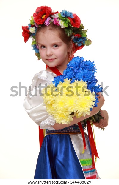 Adorable Little Girl National Ukrainian Costume Stock Photo