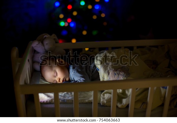 Adorable Newborn Baby Boy Sleeping Crib Stock Photo Edit Now