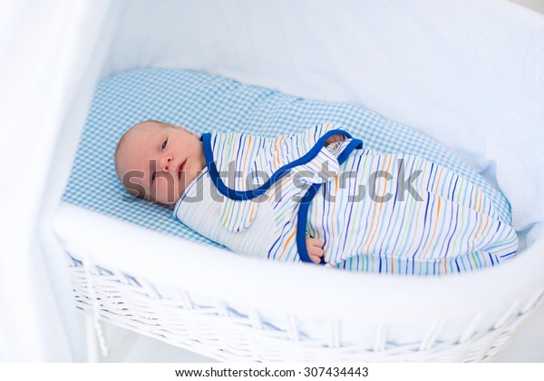 Adorable Newborn Baby Sleeping Swaddled White Royalty Free Stock