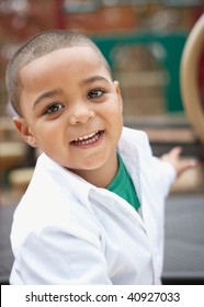 Adorable Preschool Hispanic Boy School Happy At School Playground