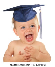 Adorable ten month old baby wearing a graduation mortar board.