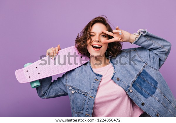 Adorable White Lady Short Haircut Holding Stock Photo Edit Now