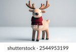 Adorable Wooden Reindeer Figurine Wearing Red Scarf for Christmas Decor