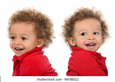 Adorable-looking twins with curly hair