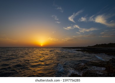 Adriatic Sea. Ostuni, Puglia. Sunrise. Renowned Seaside Resort Located In The Heart Of Salento. This Stretch Of Coast Is Punctuated By A Series Of Rocky Beaches