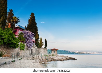 Adriatic Sea scenic view. Opatija town, popular tourist destination of Croatian coast.