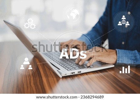 Ads Programmatic Advertising concept, digital marketing concept, online advertisement, ad on website and social media.