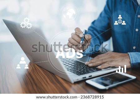 Ads Programmatic Advertising concept, digital marketing concept, online advertisement, ad on website and social media.