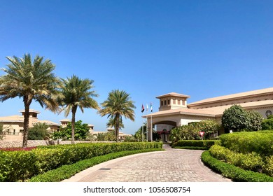 Adu Dhabi, UAE - 25 March 2018: Buildings of the luxury hotel - St. Regis Saadiyat Island Resort